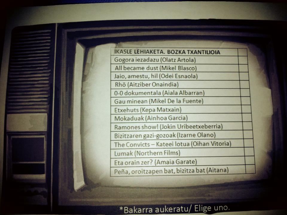 Ikuslearen Saria bozkatzeko erabilitako bozka txantiloia, ikusle guztiei banatua. 